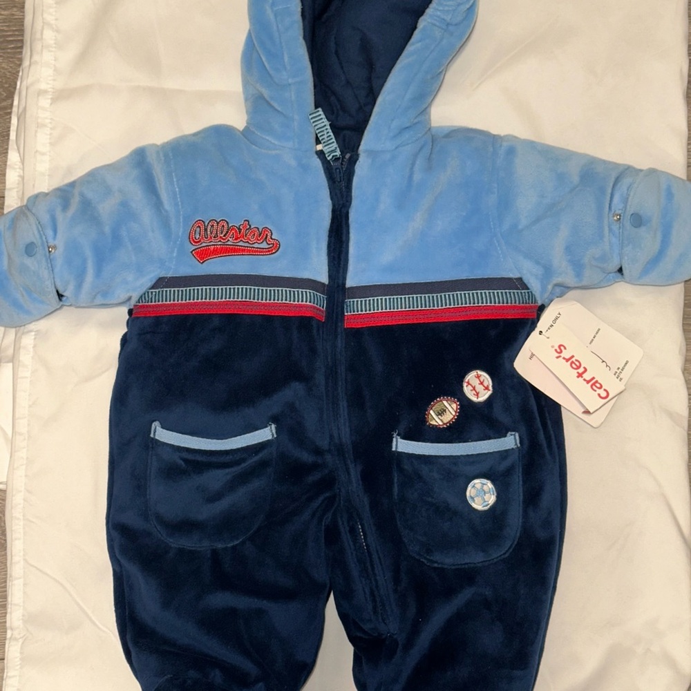 Carter's Two-Tone Blue Baby Jumpsuit with Hood